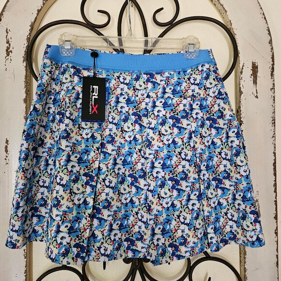NWT RLX Ralph Lauren Women Blue Multi Pleated Performance W Golf Skort 5/15 SM - Picture 1 of 9